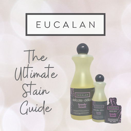Bottles of Lavender Eucalan on a pale background, text that reads "The Ultimate Stain Guide"
